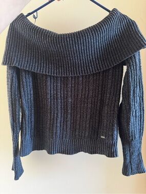 Off-Shoulder Ribbed Knit Sweater - Charcoal
